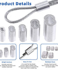 Beefy Heavy Duty Stainless Steel Wire Rope Clip Clamp Kit with aluminum crimping loop sleeves multiple sizes detail view.