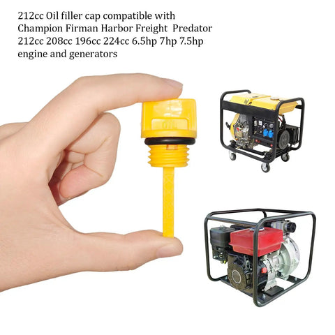 4 Piece Oil Filler Cap Assembly Kit For Small Gas Engines And Portable Generators Including Predator Champion Firman 196cc 212cc 208cc 224cc Models With M18 And M20 Dipsticks shown with two generators