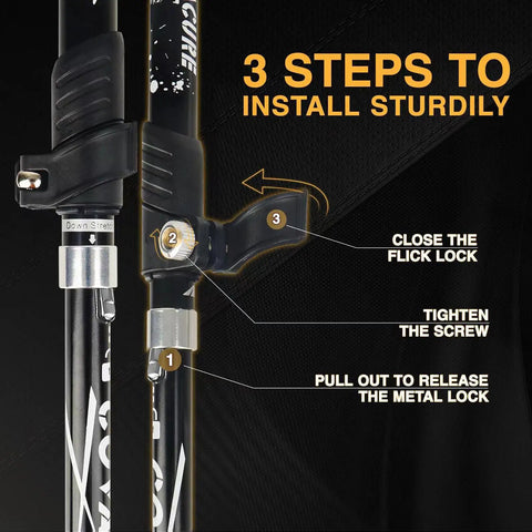 3 steps to adjust Lightweight Collapsible Trekking Poles With Telescopic Tri Fold Design Aluminum 7075 Walking Sticks