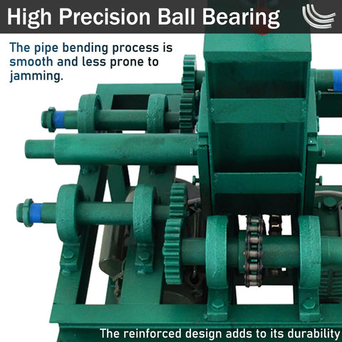 Close-up of heavy-duty electric tube pipe bender machine gears and ball bearings for smooth bending process.