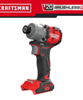 V20 Brushless RP Cordless Quarter Inch Impact Driver Tool Only With 1800 Inch Pounds Torque, red and black, side view