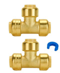 Half Inch Push To Connect Tee Fittings Pack Of 2 No Lead Brass Tee Connector For PEX Copper And CPVC Plumbing UPC And CUPC Certified ASSE 1061 NSF ANSI 61 With One Disconnect Clip For Quick Easy Installations