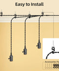 Plug In Pendant Light Kit With 1 To 4 E26 E27 Sockets Industrial Hanging Light easy installation view, no hardwiring image.