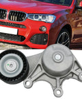 Drive Belt Tensioner And Ribbed V Belt Kit For BMW 228i 2014 2016 And X3 2013 2017 Replacement Part 11287618848 shown with red BMW