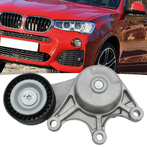 Drive Belt Tensioner And Ribbed V Belt Kit For BMW 228i 2014 2016 And X3 2013 2017 Replacement Part 11287618848 shown with red BMW