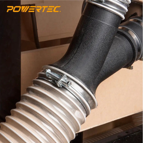 4 Inch Double Wire Hose Clamps 5 Pack Adjustable Worm Gear Pipe Clamp Bolt Included securing flexible tubing in a workshop.