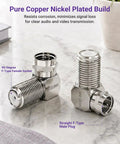 90 Degree Right Angle Coaxial Adapter For RG6 Cables Solid Copper Nickel Plated Elbow Connectors with F-Type sockets