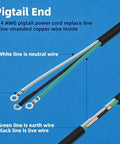 14 AWG pigtail end of Heavy Duty 3 Prong Replacement Power Cord 14 AWG 8 Foot Black AC Cable showing wire colors for setup.