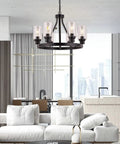 Farmhouse Chandelier For Dining Room Black Pendant Light 6-Light Round Rustic Ceiling Fixture With Glass Globes Adjustable