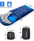 4 Season Sleeping Bag With Pillow For Camping And Backpacking, Lightweight And Cozy Yet Warm, dimensions and weight shown