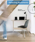 Zigbee Motion Sensor Two Pack With Hub Required Pet Friendly Works With Home Assistant SmartThings Aeotec Hubitat Homey Or Echo Devices With Built In Zigbee Hub installed on wall detecting movement in home office.