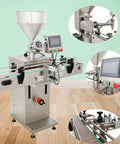 Rugged Automatic Servo Liquid And Paste Filling Machine Slick Stainless Steel Frame with control panel and funnel.
