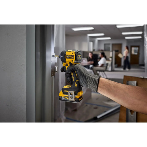 Person using Quiet 20V Max Quarter Inch Hydraulic Cordless Impact Driver With Brushless Motor LED Halo Ring XR Extreme Runtime Tool Only