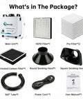 Package contents of Pro Grade Soldering Fume Extractor With 3-Stage Filtration, H13 HEPA, including filters and accessories