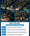Step-by-step use of Clamshell Carrier Pinion Bearing Puller Set Color Coded 75mm 74mm 70mm Sizes, Heavy Duty Clamp, Ergonomic Handle.