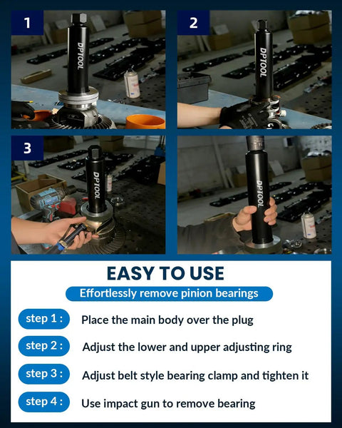Step-by-step use of Clamshell Carrier Pinion Bearing Puller Set Color Coded 75mm 74mm 70mm Sizes, Heavy Duty Clamp, Ergonomic Handle.