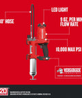 Image of V20 Cordless Grease Gun with 40 inch hose, LED light, 10,000 PSI, tool-only model, showcasing features like 9 oz per minute flow.