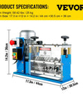 Automatic Wire Stripping Machine With 370W Motor Delivers Fast Copper Cable Stripping From 0.06 Inch To 1.5 Inch Up To 98 Feet Per Minute 11 Channels 10 Blades Ideal For Scrap Recycling And Save You Time On Cable Prep, showing side view with dimensions and controls visible.