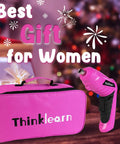 Pink 205-Piece Tool Kit For Gals With USB Electric Screwdriver, pink carry case, holiday background.