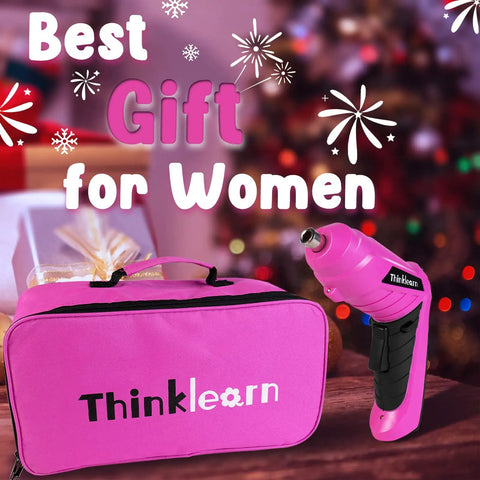 Pink 205-Piece Tool Kit For Gals With USB Electric Screwdriver, pink carry case, holiday background.