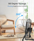 Heavy Duty 20 Inch Floor Fan With High Velocity Airflow, 3 Speeds And Adjustable Tilting Head, shown tilting 360 degrees.