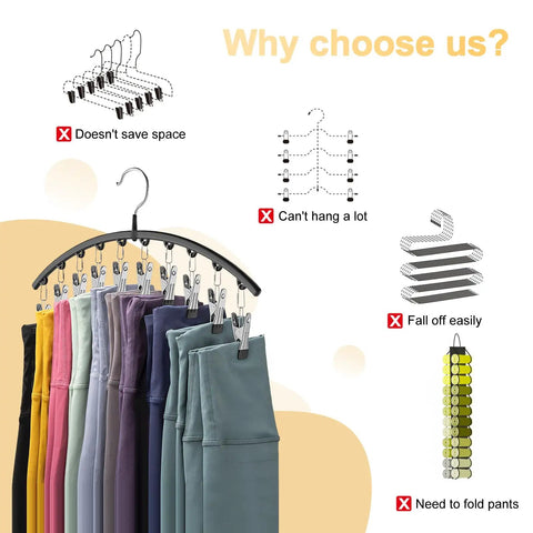 Premium Black Metal Legging Organizer Holds Twenty Yoga Pants With Strong Clips Space Saving Closet Rack For College Dorms And Apartments Go To Closet Glow Up