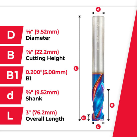Spektra Extreme Tool Life Coated CNC Compression Spiral Router Bit Two Flute Three Eighths Inch Diameter Seven Eighths Inch Cutting Height