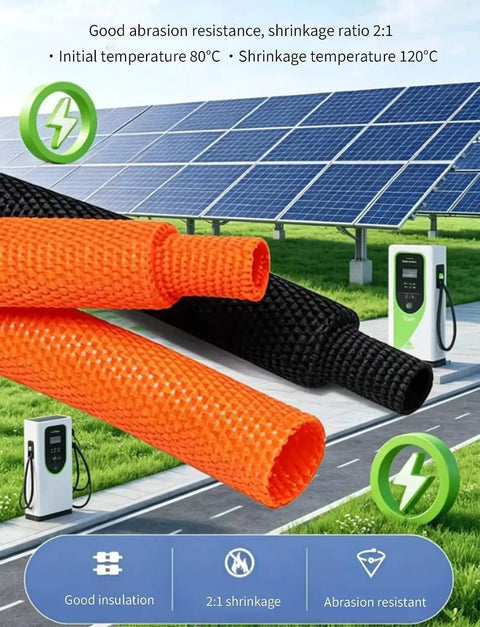 Heat Shrink Braided Cable Sleeve 300cm Black Heavy Duty Flame Retardant Insulation Wire Wrap with solar panels
