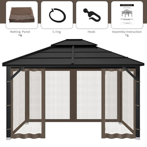 Outdoor 10x10 Gazebo Mosquito Netting Replacement Panels Set With Zipper Doors, 4 screen sidewalls shown on a gazebo