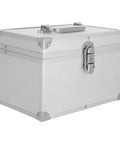 Heavy Duty Kickass Portable Aluminum Toolbox Featuring Reinforced Double Layer Storage And Secure Locks Designed Tough For Engineering Fieldwork And Jewelry Cases, silver aluminum toolbox with secure lock.