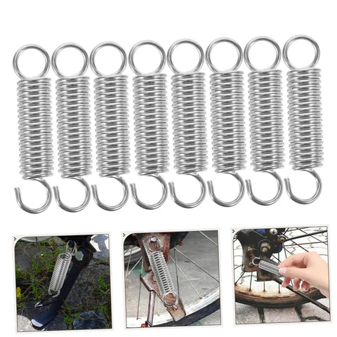 Grab This 8 Piece Small Compression Spring Kit With Hook Ends Perfect For Elevating Electric Vehicle Parking Stands And Securing Ladder Foot Supports, silver metal