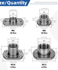 Pro Grade Heavy Duty Carbon Steel Weld Nuts Set M6 M8 M10 M12 Universal Tab Base dimensions with quantity details.