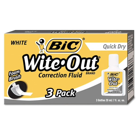 Fast Drying White Correction Fluid 20 ml Bottle Pack of 3 For Office, School And Home Use Corrects Ink, Pencil, Faxes, Copies And More With Quick Dry Time