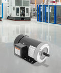 Shop Ready 2Hp Three Phase Electric Motor in an industrial setting, showcasing its robust steel frame and copper windings.