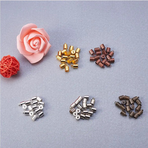Awesome Healifty 300Pcs 4Mm Plastic Cord End Caps For Satin Cord And Lace. Super Sturdy Jewelry Findings To Make Killer Bracelets Earrings And Tassels. The Ultimate DIY Jewelry Accessory Kit With Glue-In Tips That Look Totally Pro And Ready To Fly Off. Assorted 4mm plastic cord end caps in gold, silver, brown and copper