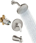 Tub Shower Faucet Set With Valve And Wall Mount Trim Kit For 6 Inch Tub Fixtures, Rough In Valve, Single Spray Shower Head System