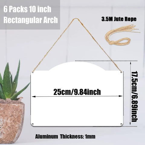 Six Pack Ten Inch Sublimation Metal Sign Door Hangers Aluminum Double Sided Printable Address Plaques with Jute Rope