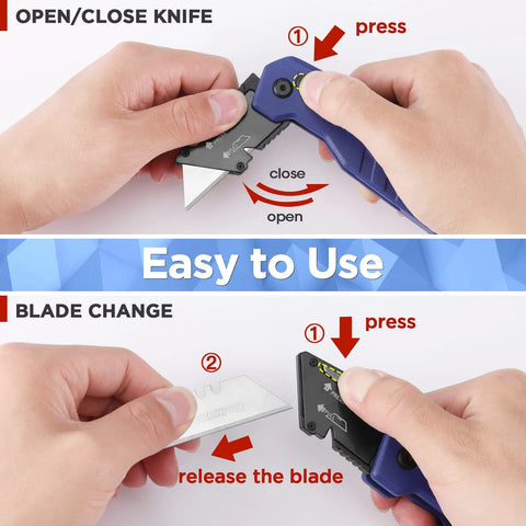 Blue WORKPRO folding utility knife with aluminum handle and quick-change blade; includes 13 extra blades