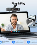 Lock In With This Crisp 4K Ultra HD Webcam Featuring A Broad 120 Degree Wide Angle Lens Smooth As Butter Zoom Meetings And Twitch Streams Reliable Usb PC Camera For Your Daily Hustle attached to laptop during video call.