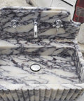 Straight Up Premium Calacatta Viola Marble Wall Mount Bathroom Sink with chrome faucet, 30x20x15 cm, ideal for modern bathrooms.