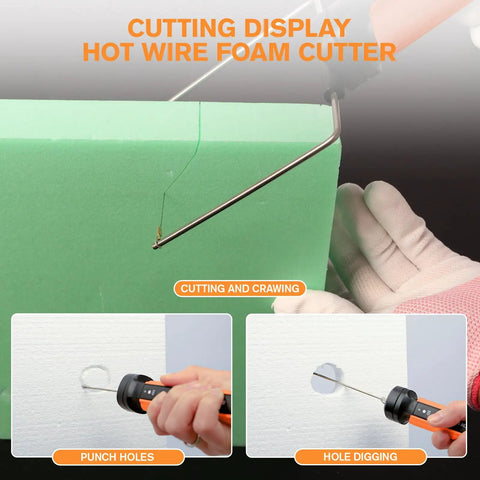 Rongter Hot Wire Foam Cutter Kit For Styrofoam Modeling With Storage Case demonstrating precise cutting into green foam.