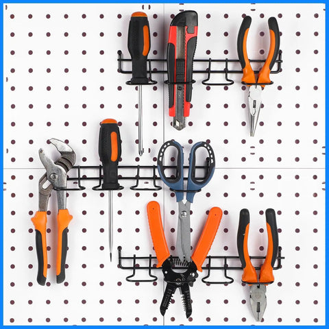 4 Piece Pegboard Tool Hooks Set With Stainless Steel Ring Hangers For Pliers And Small Tools, Easy Clip On Display Hooks Installed