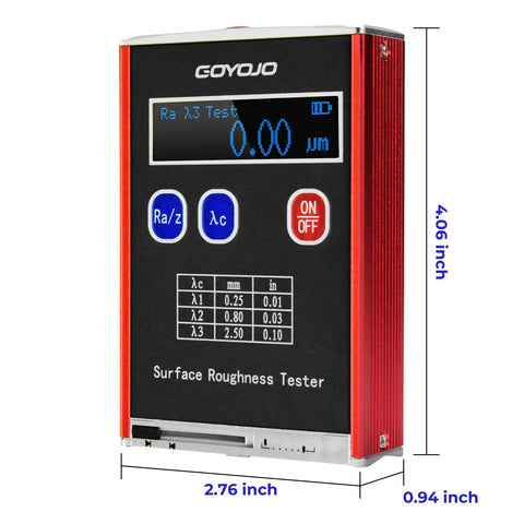 Front view of Surface Roughness Tester With 0.01μm Precision, Portable Roughness Gauge, showing digital display and measurement buttons.