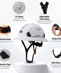 Full Brim Hard Hat With Ventilation And 6 Point Adjustable Ratchet Suspension ANSI Z89.1 Type 1 Class C OSHA Approved Safety Helmet Matte White Graphite Pattern ABS Construction