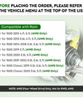 Compatibility chart for Straight Fire Fresh Front CV Axle Shaft Assembly Pair For Ram 1500 Four Wheel Drive Only 2012-2022.