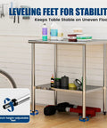 Heavy Duty Stainless Steel Work Table 24 By 36 Inch With Adjustable Undershelf Chef Grade Prep Table For Commercial Kitchen Restaurant Garage Or Outdoor Use Rust Resistant And Easy To Clean Ample Workspace with leveling feet.