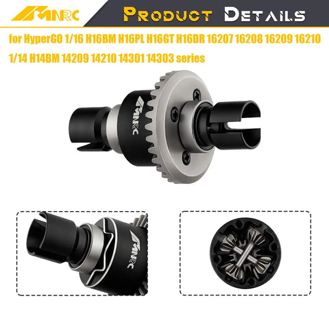 Alloy Front And Rear Differential And Spur Gear Kit For HyperGO 1 By 16 And 1 By 14 RC Cars Black Beefed Up Upgrade