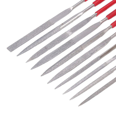 Diamond Needle File Set With Rubber Handles, 10 Pcs 120 Grit Grinding Trimming Files Kit For Woodworking Metalworking Glass Ceramic