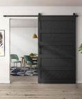 Modern interior with 48 By 84 Inch Sliding Barn Door Kit With Wave Shape Panel And Hardware Included Solid Wood Black Finish