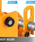Close-up of lock-nut and lifting ring on 3 Ton Beefy Heavy Duty Manual Trolley Crane Lift For I Beam Push Track Roller Trolley.